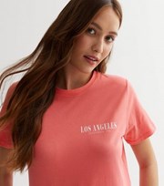 New Look Coral Los Angeles Logo Crew Neck T-Shirt